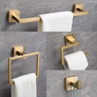Ntipox 4 Piece Stainless Steel brushed gold Bathroom Hardware Accessories Set Include 16 inch Towel Bar Set gold toilet pape