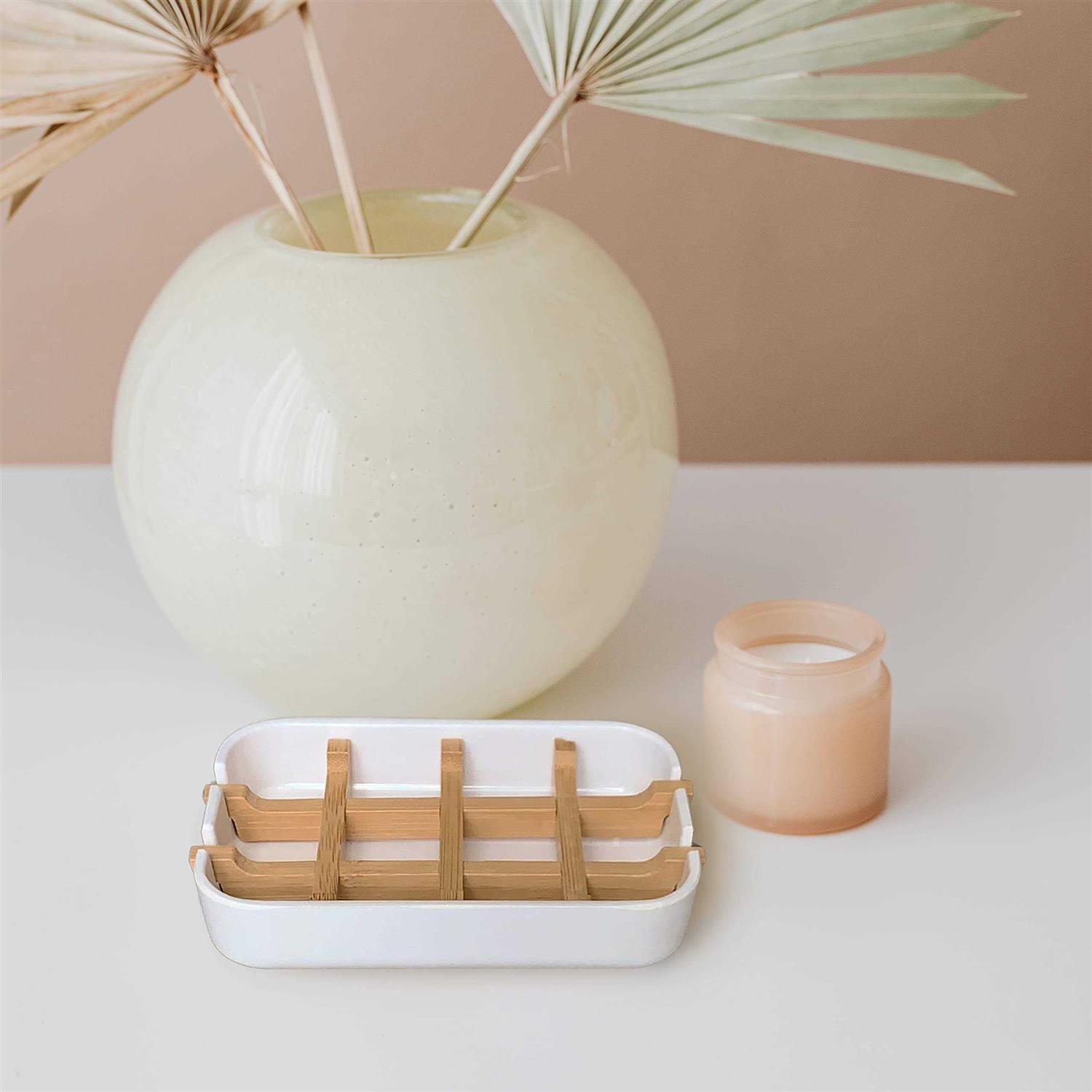 Aoheuo Modern Bamboo Fiber Soap Holder and Soap Dish Combination White - Image 2