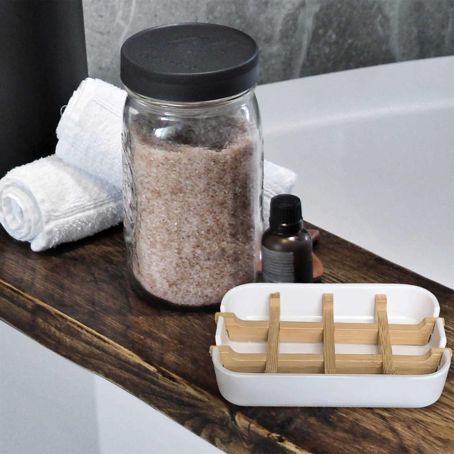 Aoheuo Modern Bamboo Fiber Soap Holder and Soap Dish Combination White - Image 3