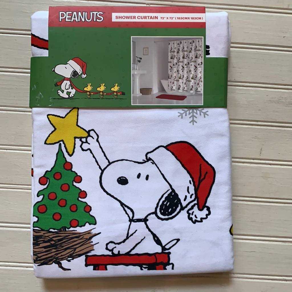 Peanuts Bath Peanuts Christmas Shower Curtain Santa Snoopy Woodstock 2023 Lights Tree Fabric - Image 2