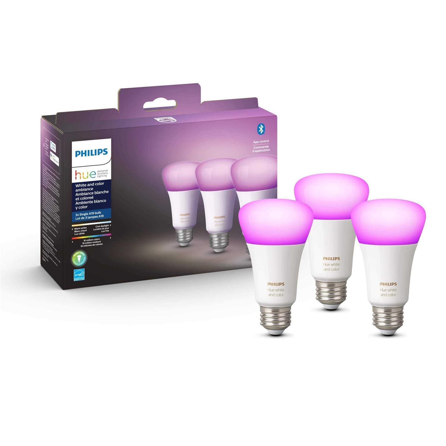 Philips Hue A19 Bluetooth White & Color Ambiance LED Smart Bulbs
