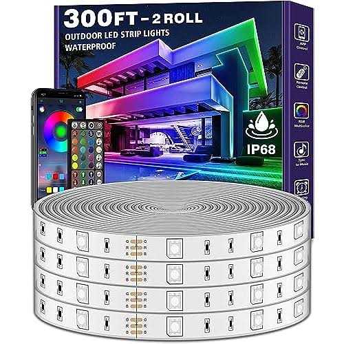 300ft Outdoor Led Strip Lights Waterproof with self-adhesive back,IP68 Outside Led Lights Strips Waterproof with Bluetooth App Remote,Music Sync RGB