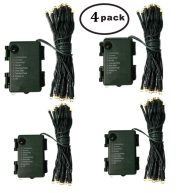 4 Pack Battery Operated Outdoor Christmas Tree String Lights with 50 Warm White LEDs on 16.5ft/5m of Dark Green Cable,Ambiance Lighting for Bedroom