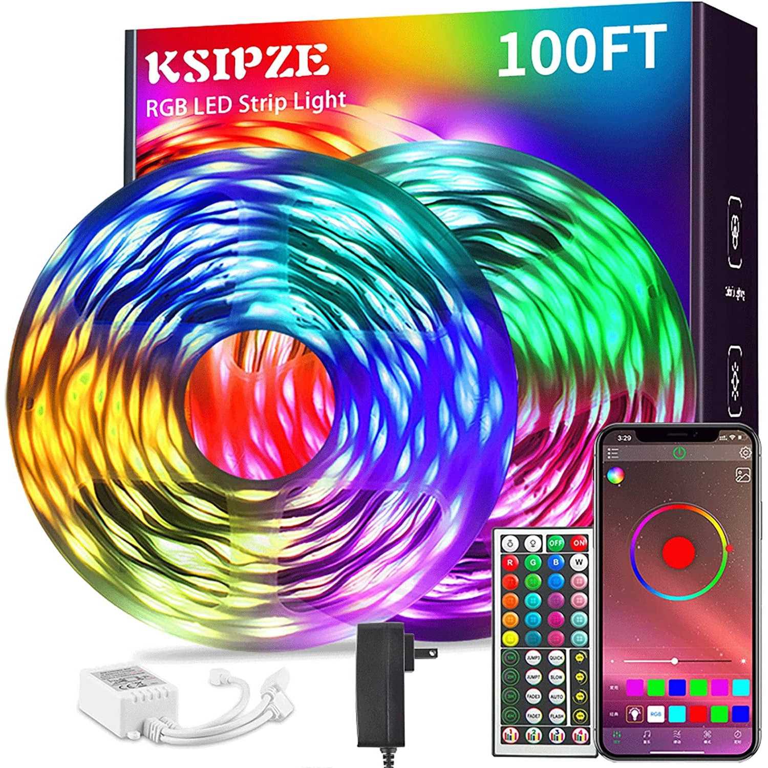 100ft Led Strip Lights RGB Music Sync Color Changing,Bluetooth Led Lights with Smart App Control Remote,Led Lights for Bedroom Room Lighting Flexible