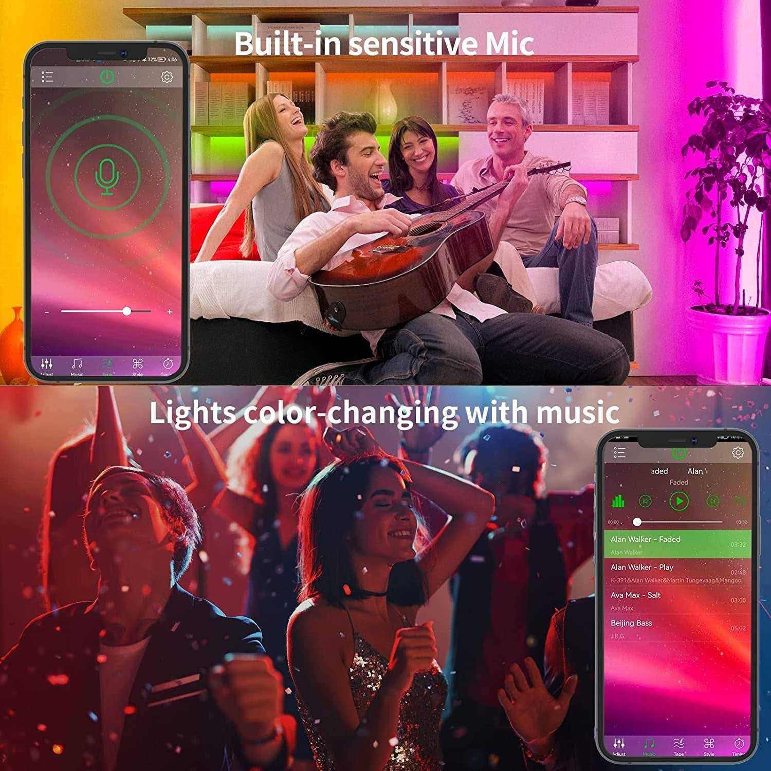 100ft Led Strip Lights RGB Music Sync Color Changing,Bluetooth Led Lights with Smart App Control Remote,Led Lights for Bedroom Room Lighting Flexible - Image 5