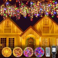 Ollny Icicle Lights Outdoor 306LED 25FT Color Changing Christmas Light with 11 Modes Timers Remote Waterproof