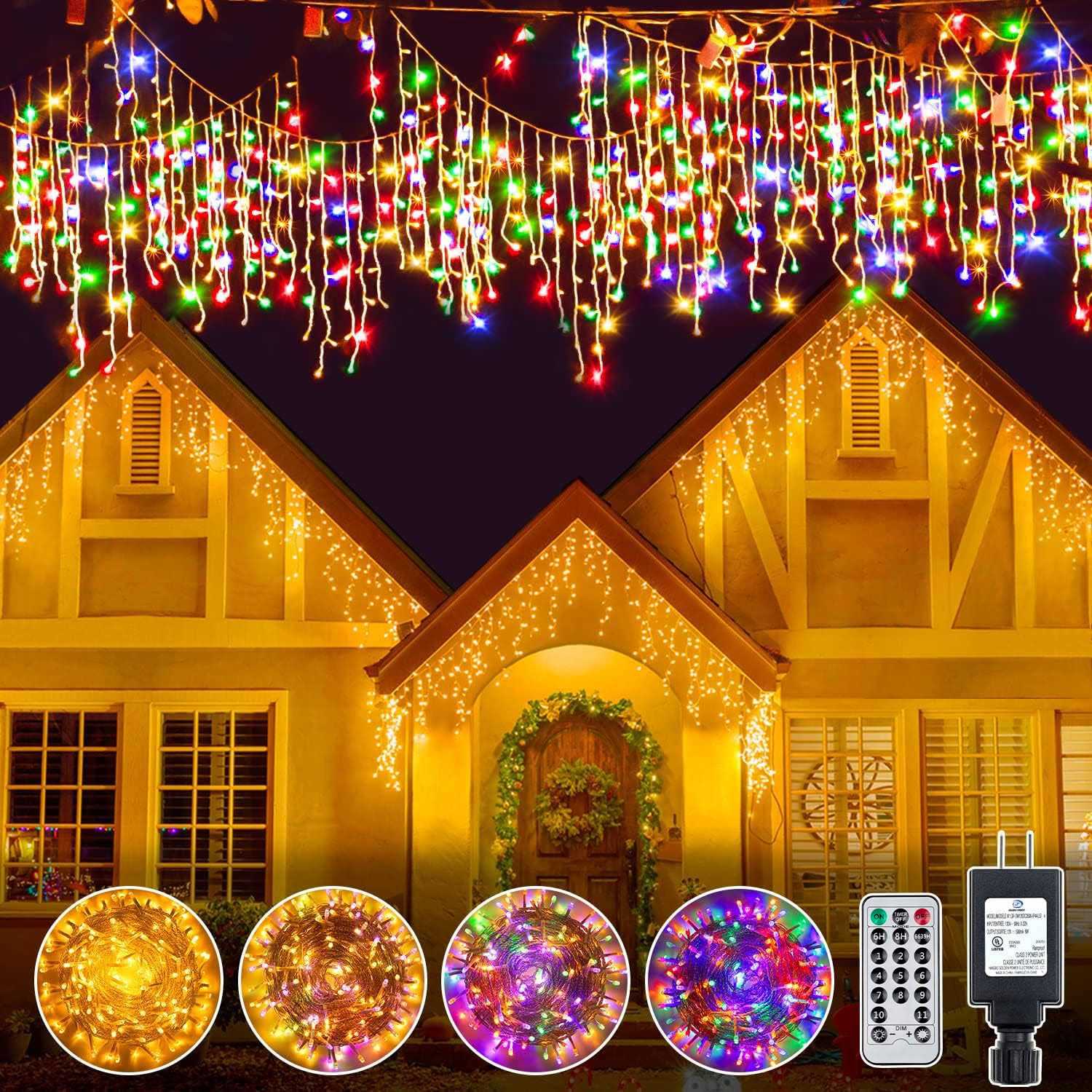 Ollny Icicle Lights Outdoor 306LED 25FT Color Changing Christmas Light with 11 Modes Timers Remote Waterproof