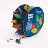 Philips 100 Led Multicolor Faceted C9 Christmas Lights On Green Wire With Storage Spool
