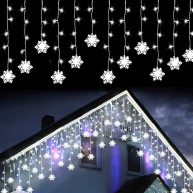 150 Led Icicle Lights with Snowflake 8 Twinkle Modes Curtain Lights,Hanging Fairy Lights for Outdoor Christmas Lights