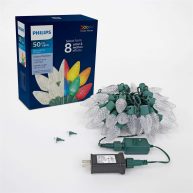 Philips 50 Led 8 Function Bicolor Faceted C9 Christmas Lights On Green Wire