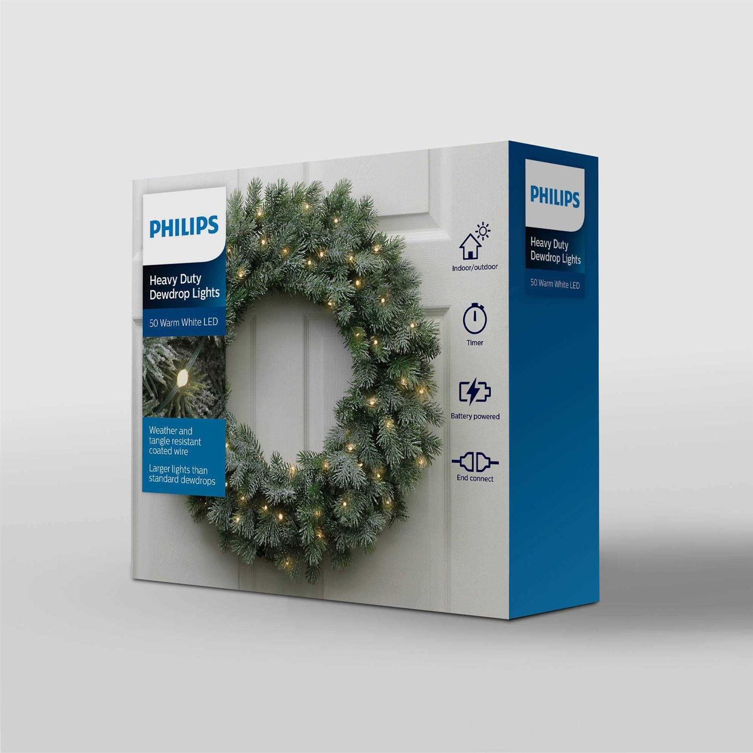 Philips Heavy Duty 50ct Battery Operated LED Dewdrop String Lights Green Wire - Image 2