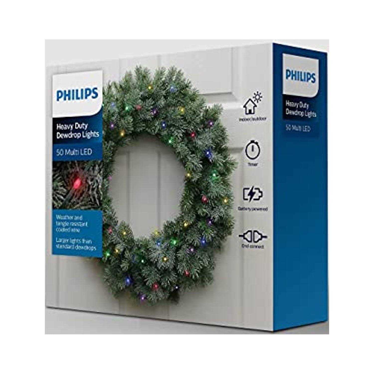 Philips Heavy Duty 50ct Battery Operated LED Dewdrop String Lights Green Wire