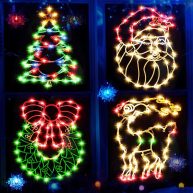 16 Inch Christmas Window Silhouette Lights Decorations 4 Pack Waterproof Window Hanging Lights Elk