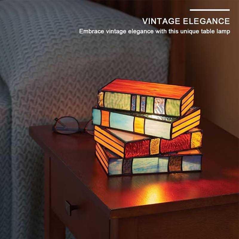Orgonite Stained Glass Stacked Books Lamp Resin Table Lamp Handcrafted Books Glass Nightstand Desk Light - Image 4