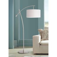 Possini Euro Design Modern Arc Floor Lamp with USB Charging Port 69 Tall Off-White Drum Shade Adjustable Arm Living Room