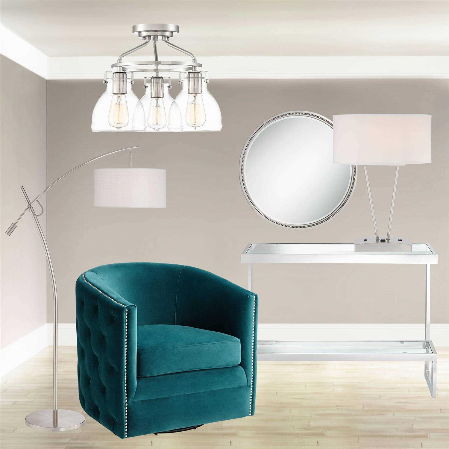 Possini Euro Design Modern Arc Floor Lamp with USB Charging Port 69 Tall Off-White Drum Shade Adjustable Arm Living Room - Image 2