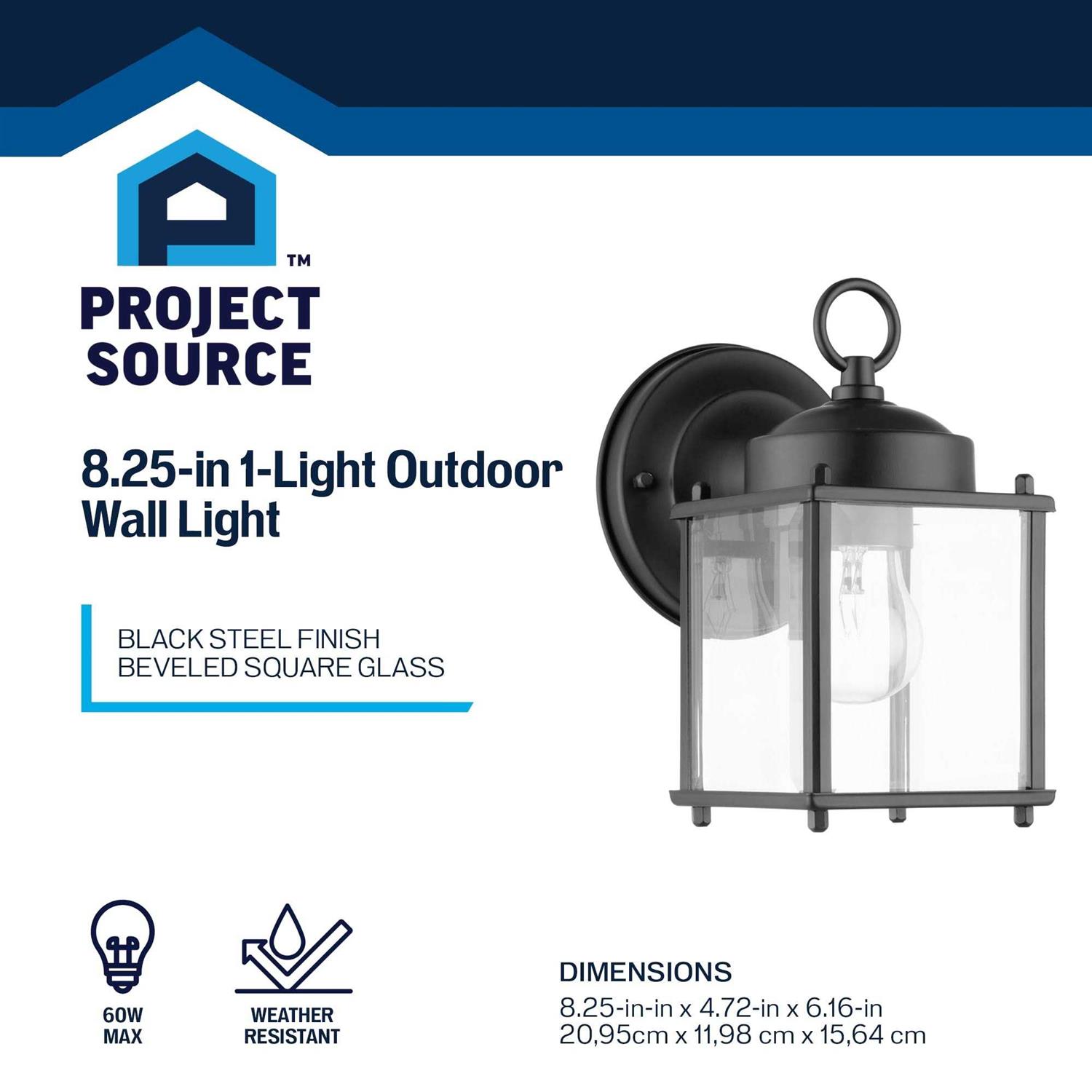 Portfolio 8.25-in H Black Medium Base (e-26) Outdoor Wall Light - Image 5