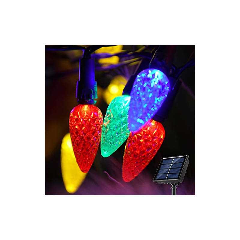 23FT C6 Strawberry Solar Christmas Lights Outdoor,50 LED Xmas Tree String Lights,Waterproof Christmas Decorations Garden Lights for Outside Yard