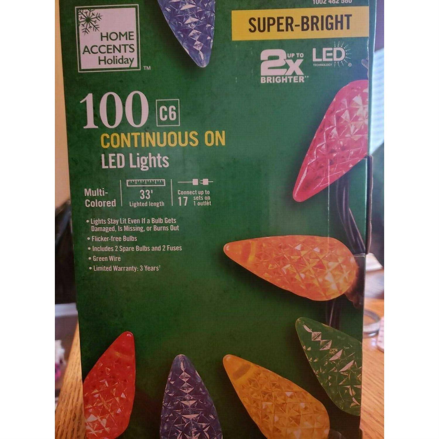 100-Lights Multi-Faceted C6 LED Steady Lit Lights Home Accents Holiday - Image 3