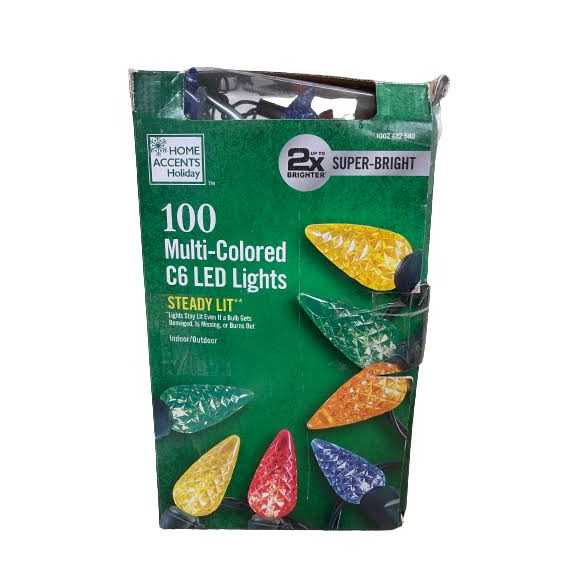 100-Lights Multi-Faceted C6 LED Steady Lit Lights Home Accents Holiday - Image 4
