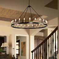 54-inch Round Wagon Wheel 24-light Chandelier