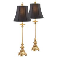 Regency Hill Traditional Buffet Table Lamps 36.5 Tall Set of 2 Gold Intricate Details Black Fabric Bell Shade for Dining Room