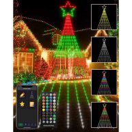 21FT Outdoor Christmas Decorations Star String Lights Smart RGB Led Tree Lights Waterfall DIY Preset Scenes App Remote Control Large Unique Yard