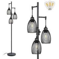 Nintiue Dimmable Floor Lamp 3 x 800LM LED Edison Bulbs Included Farmhouse Industrial Floor Lamp Standing Tree Lamp with Elegant Teardrop Cage Heads Tall