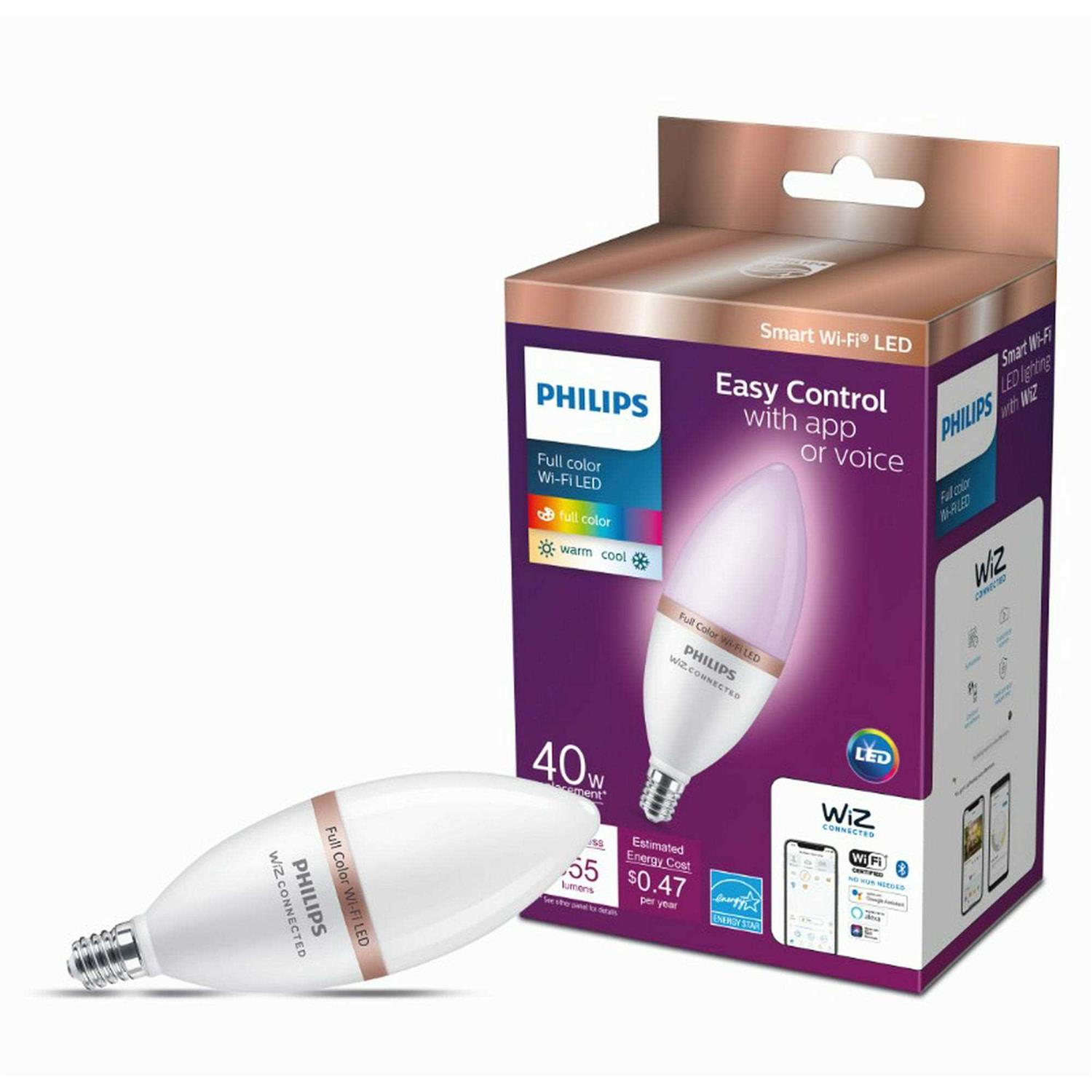 Philips Smart Wi-Fi Connected LED 40-Watt B12 Candle Light Bulb