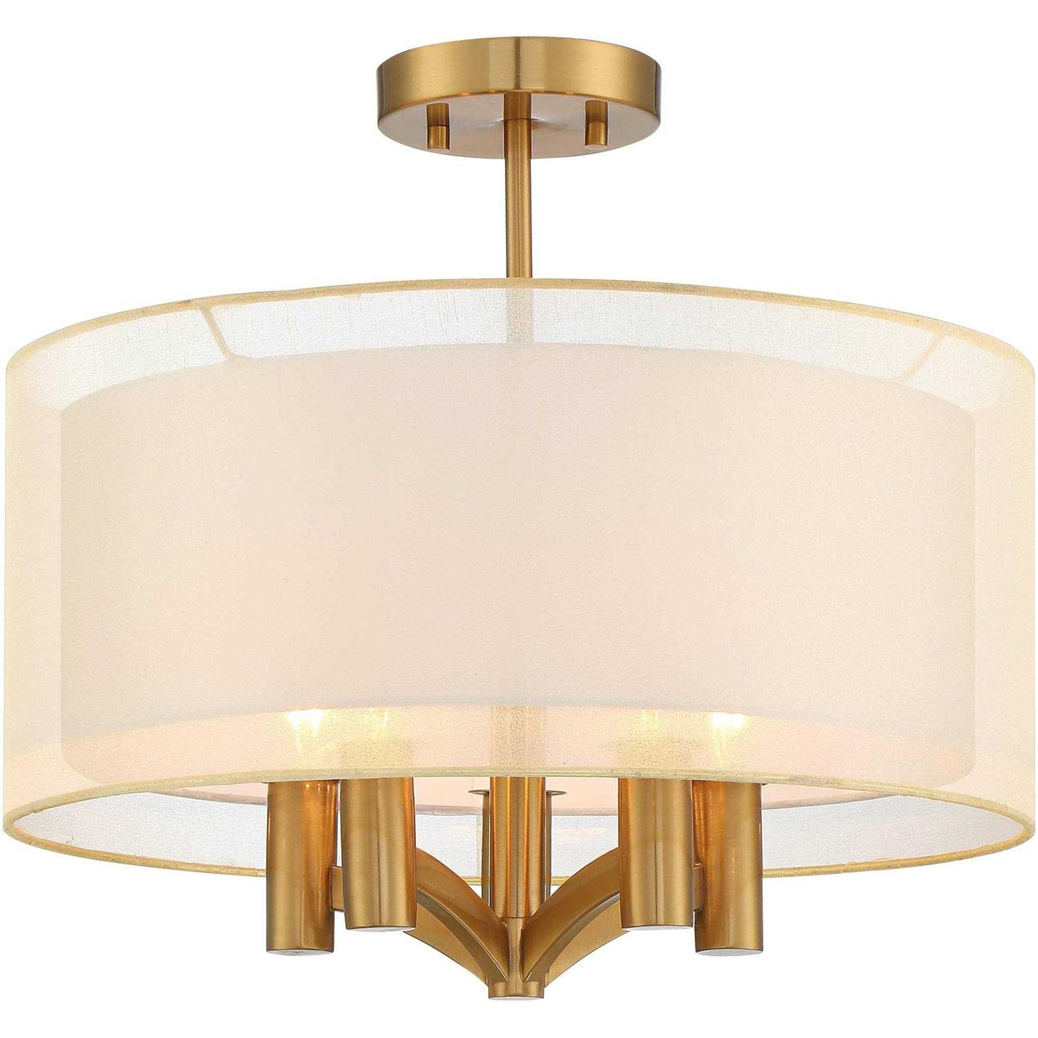 Possini Euro Design Caliari Modern Close to Ceiling Light Semi Flush Mount Fixture 18 Wide 5-Light Warm Brass - Image 2