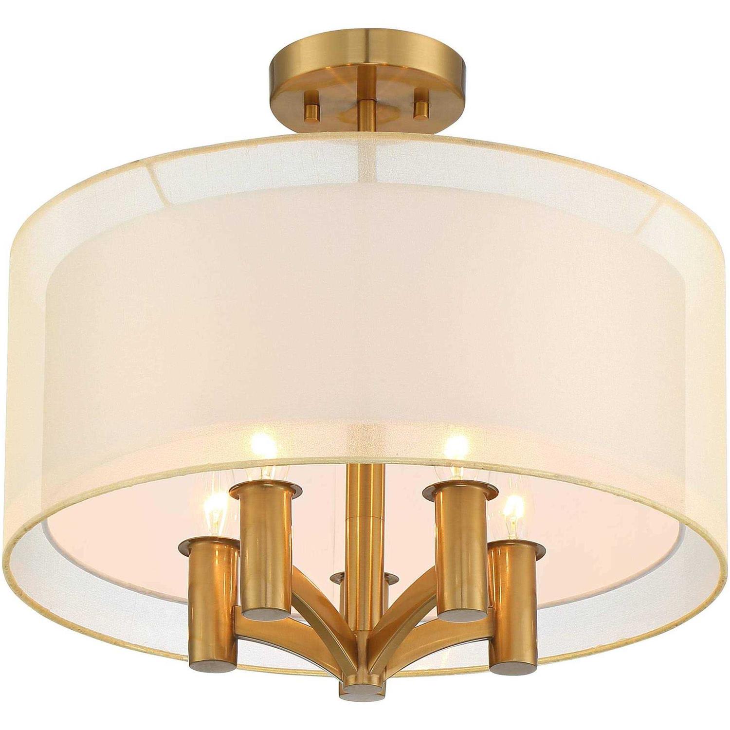 Possini Euro Design Caliari Modern Close to Ceiling Light Semi Flush Mount Fixture 18 Wide 5-Light Warm Brass - Image 4