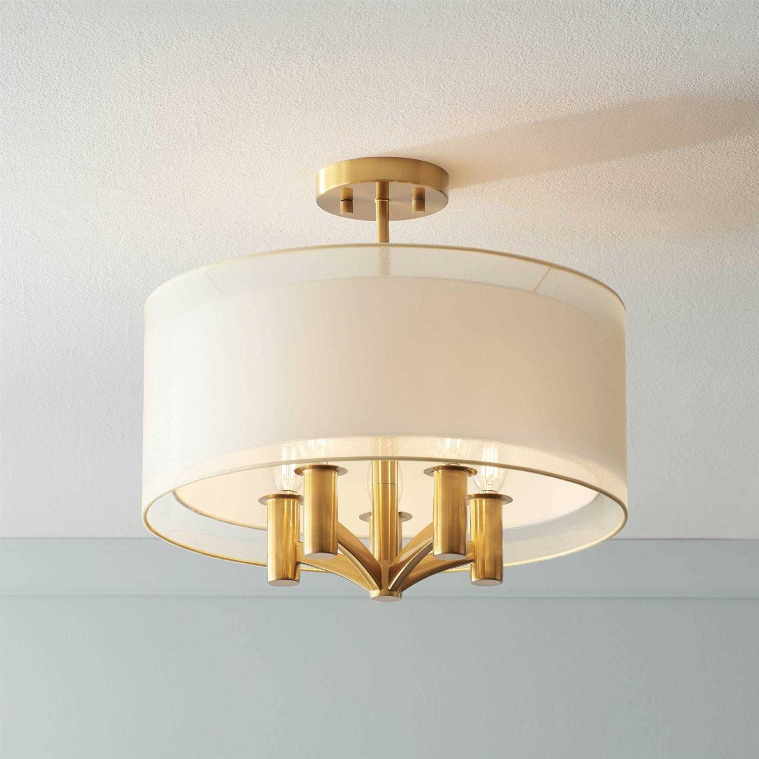 Possini Euro Design Caliari Modern Close to Ceiling Light Semi Flush Mount Fixture 18 Wide 5-Light Warm Brass - Image 5