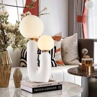 Rahil Two Glass Ball Bedside Table Lamp 9.84*19.29 Inch-Beige Wade Logan Base