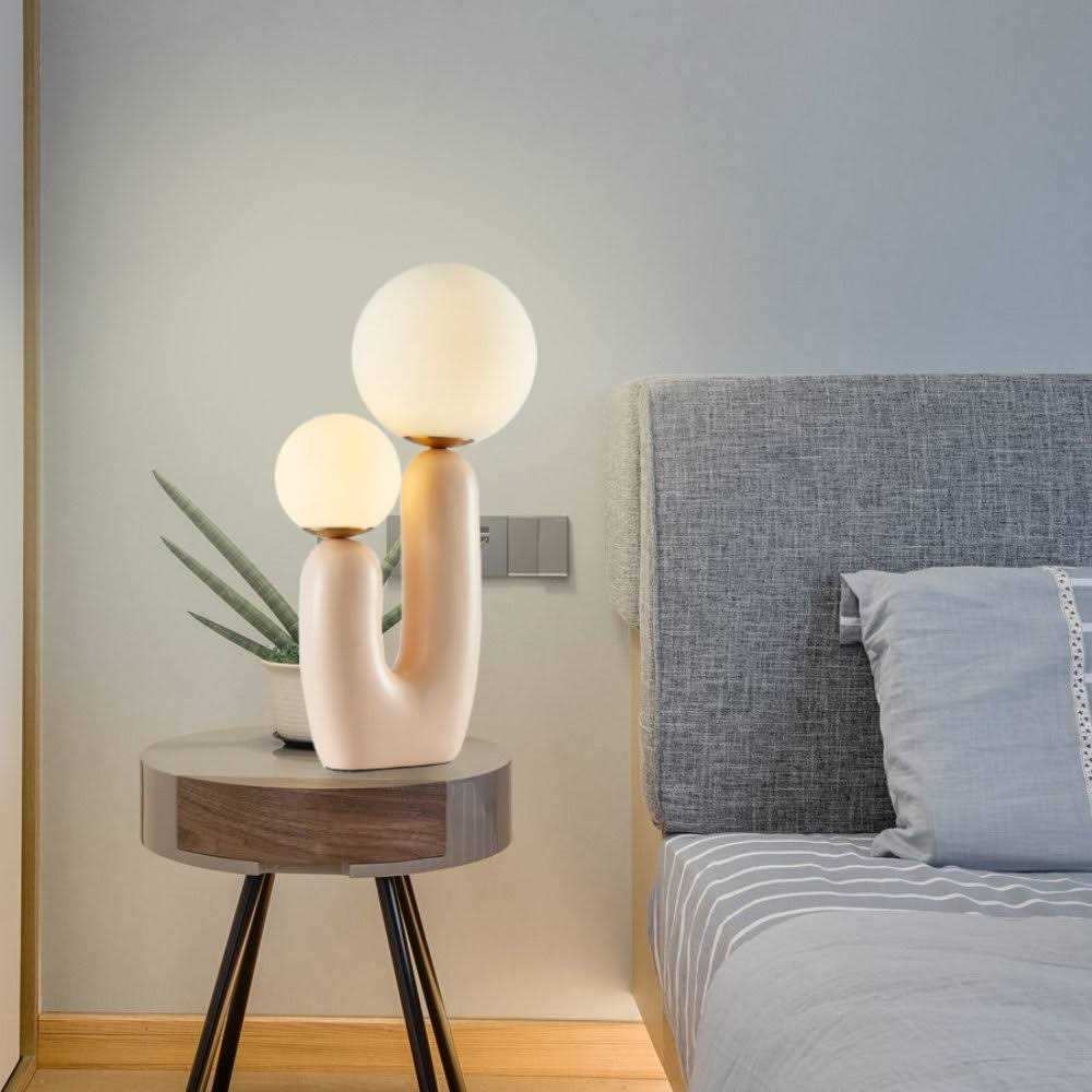 Rahil Two Glass Ball Bedside Table Lamp 9.84*19.29 Inch-Beige Wade Logan Base - Image 2