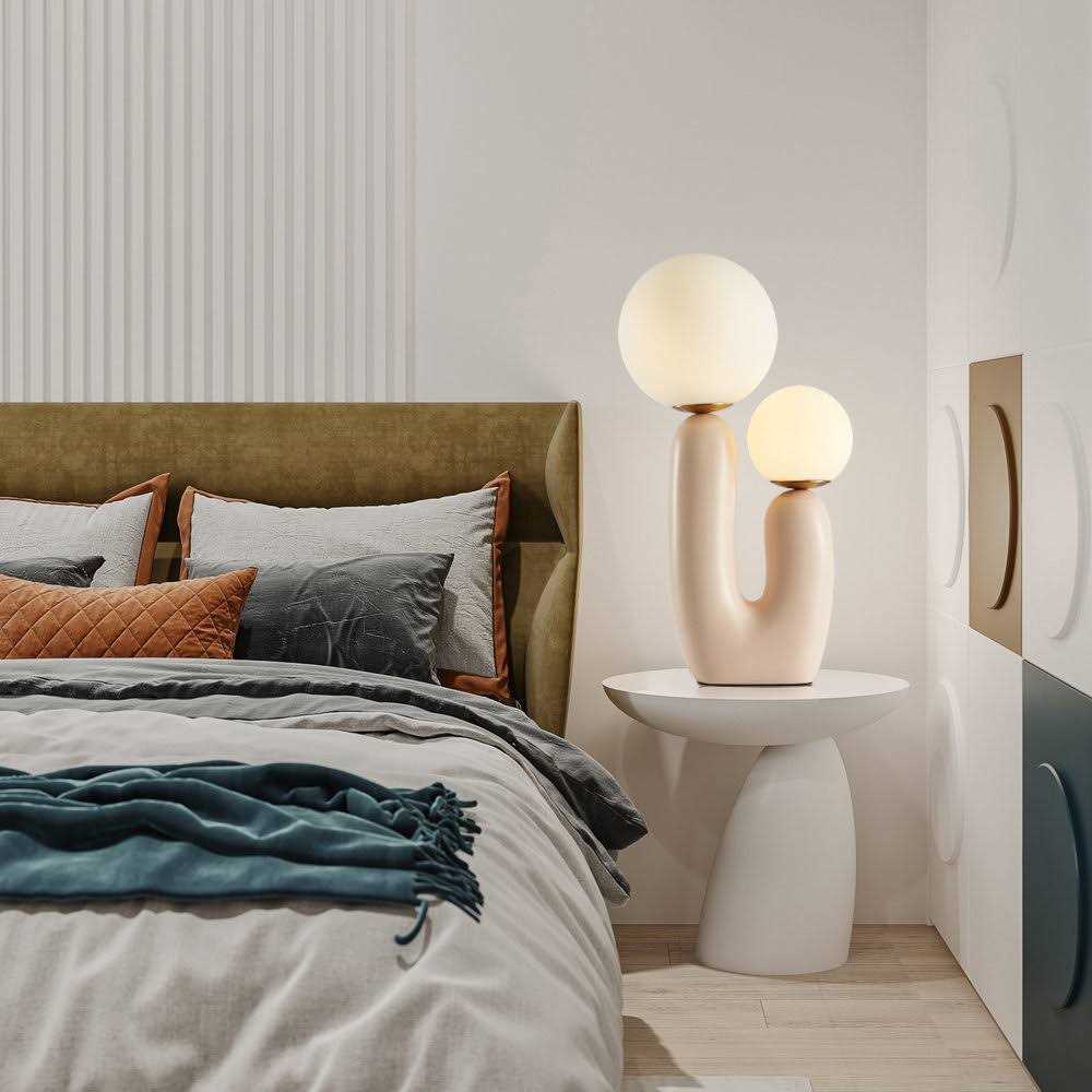 Rahil Two Glass Ball Bedside Table Lamp 9.84*19.29 Inch-Beige Wade Logan Base - Image 5