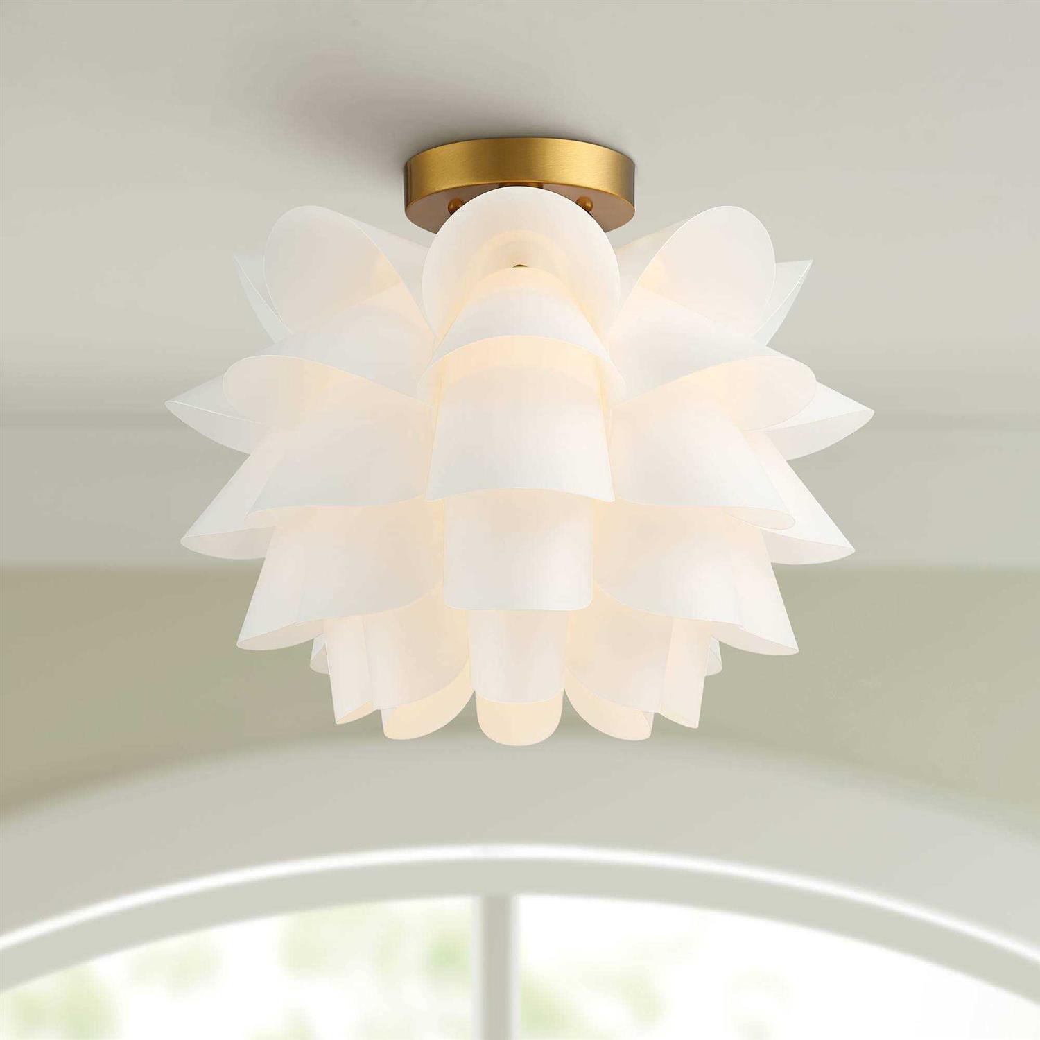 Possini Euro Design Modern Ceiling Light Semi Flush Mount Fixture White Flower