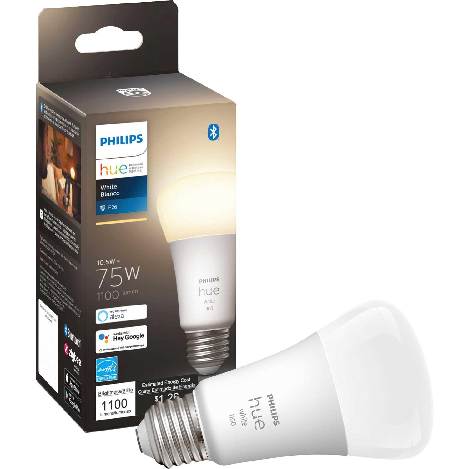 Philips Hue A19 75W Smart LED Bulb White