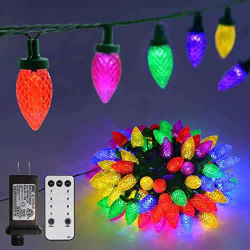100 LED C9 Christmas Lights 66ft Green Wire Commercial LED Strawberry String Lights Outdoor Indoor C9 Bulbs Xmas Decorative Light Strand for Garden