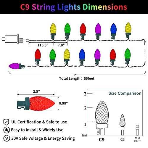100 LED C9 Christmas Lights 66ft Green Wire Commercial LED Strawberry String Lights Outdoor Indoor C9 Bulbs Xmas Decorative Light Strand for Garden - Image 5