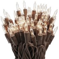 612 Vermont Clear Mini Christmas String Lights on Brown Wire Cord