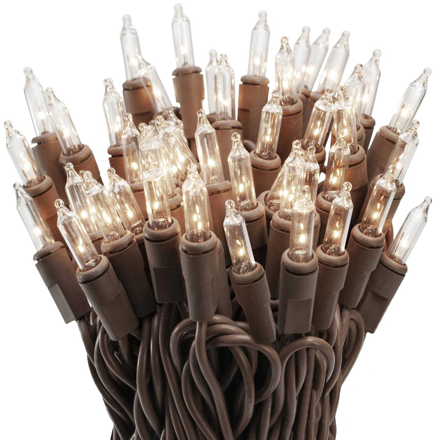 612 Vermont Clear Mini Christmas String Lights on Brown Wire Cord