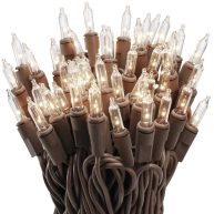612 Vermont Clear Mini Christmas String Lights on Brown Wire Cord