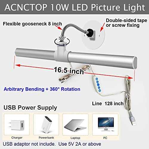 acnctop Picture Light Art Wall Sconces Dimmable 3200k-6500k 10 Watt usb Power Supply led Display Lights for Picture Frame Artworking Portrait - Image 3