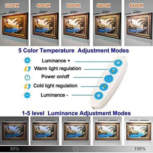 acnctop Picture Light Art Wall Sconces Dimmable 3200k-6500k 10 Watt usb Power Supply led Display Lights for Picture Frame Artworking Portrait - Image 5
