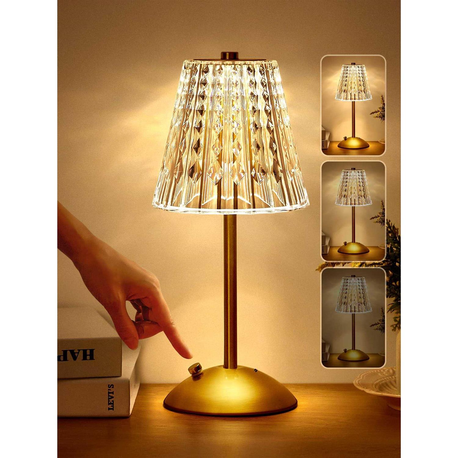 One Fire Table Lamps Dimmable Crystal Table Lamp 3 Colors LED Gold Lamp,Touch Lamp Diamond Crystal Lamp