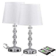 Acaxin Bedside Lamps for bedrooms Set of 2 Nightstand Crystal Table Lamps with USB C Charging Ports and AC Outlet