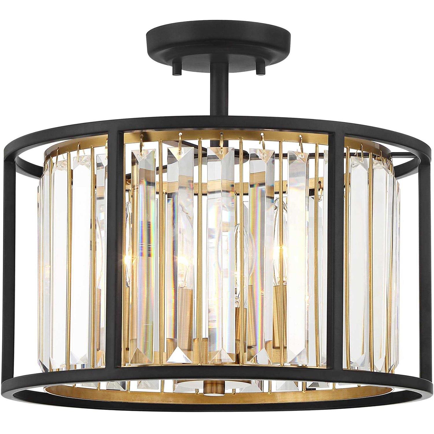 Possini Euro Design Milne Modern Ceiling Light Semi Flush Mount Fixture 14 Wide Bronze Outer Brass Inner Cage Frame Clear Crystal for Bedroom - Image 2