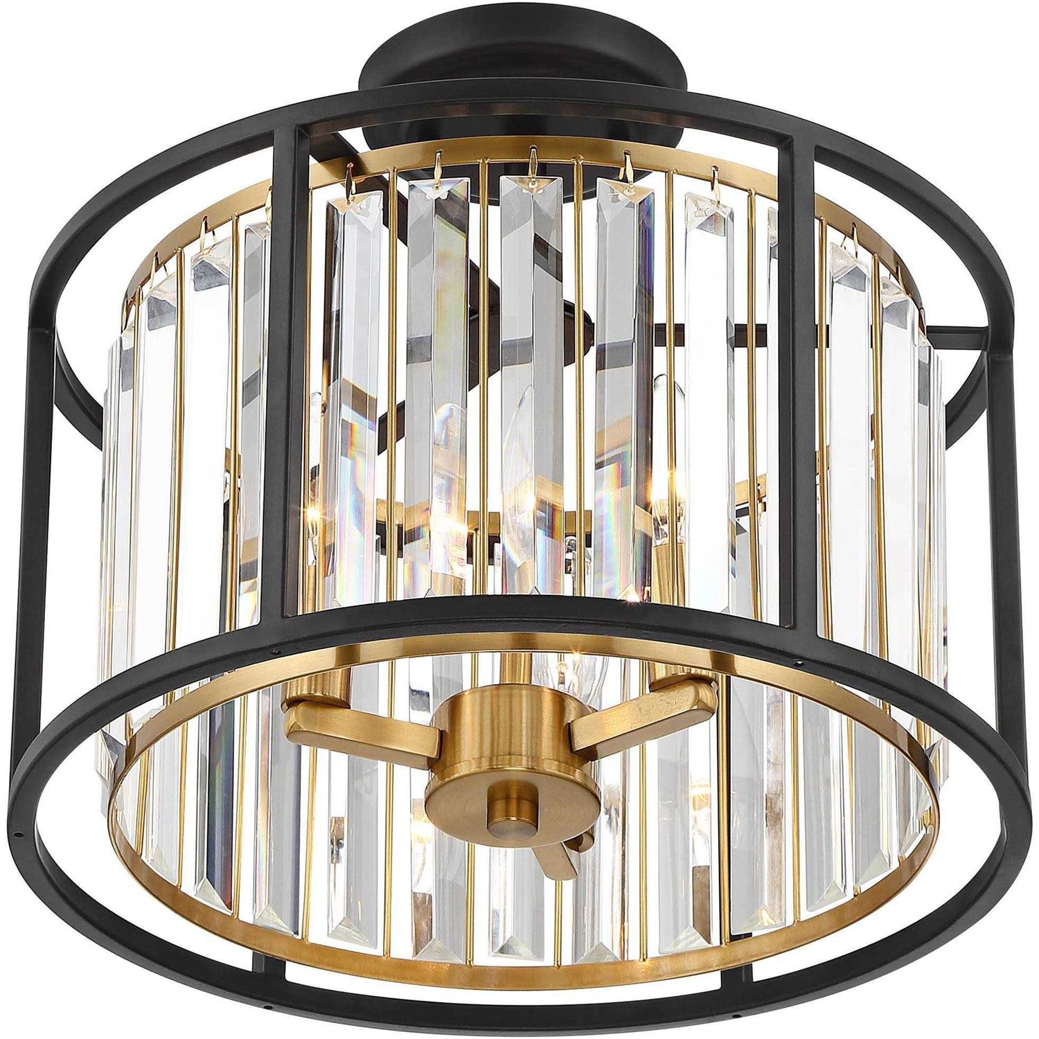 Possini Euro Design Milne Modern Ceiling Light Semi Flush Mount Fixture 14 Wide Bronze Outer Brass Inner Cage Frame Clear Crystal for Bedroom - Image 3