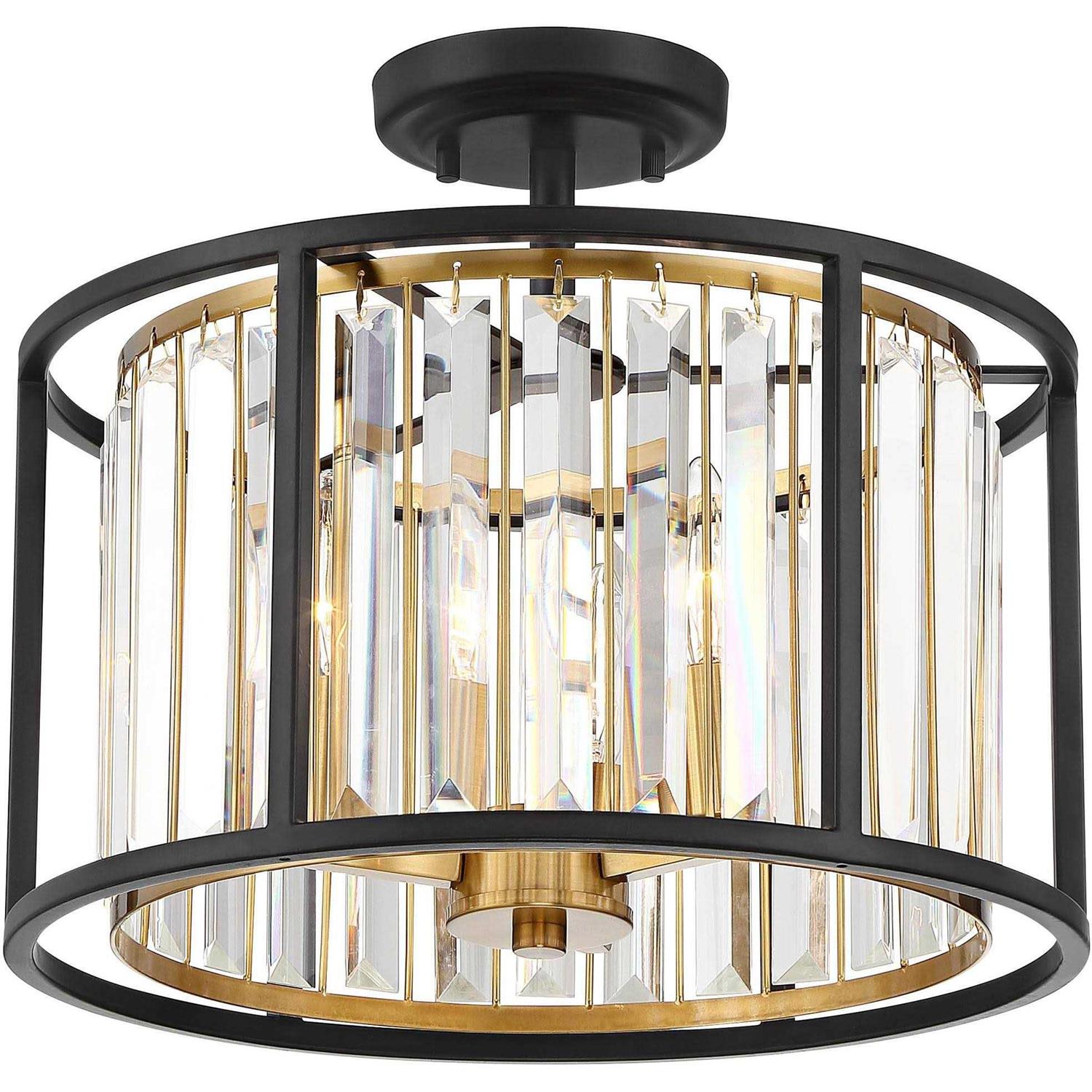 Possini Euro Design Milne Modern Ceiling Light Semi Flush Mount Fixture 14 Wide Bronze Outer Brass Inner Cage Frame Clear Crystal for Bedroom - Image 4