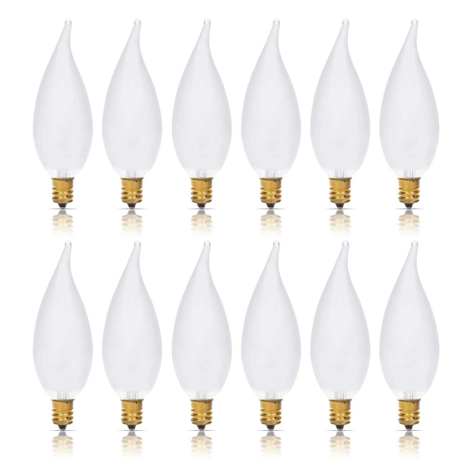 Simba Lighting Candelabra Flame Tip Frosted Ca10 25W E12 Base Light Bulbs 120v Warm